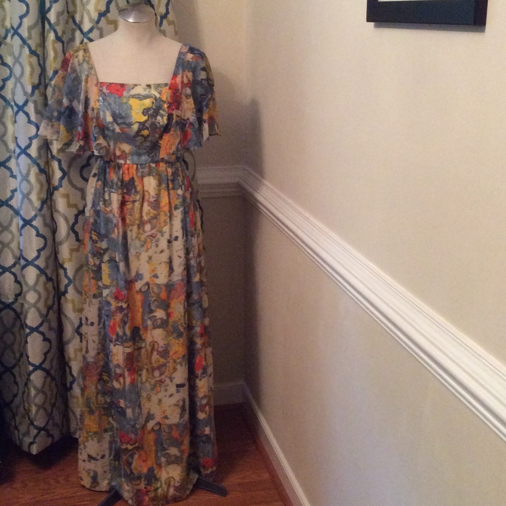 Vintage Watercolor Maxi Dress
